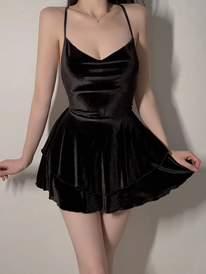 Velvet Layered Suspenders Sexy Nightdress - Image 7
