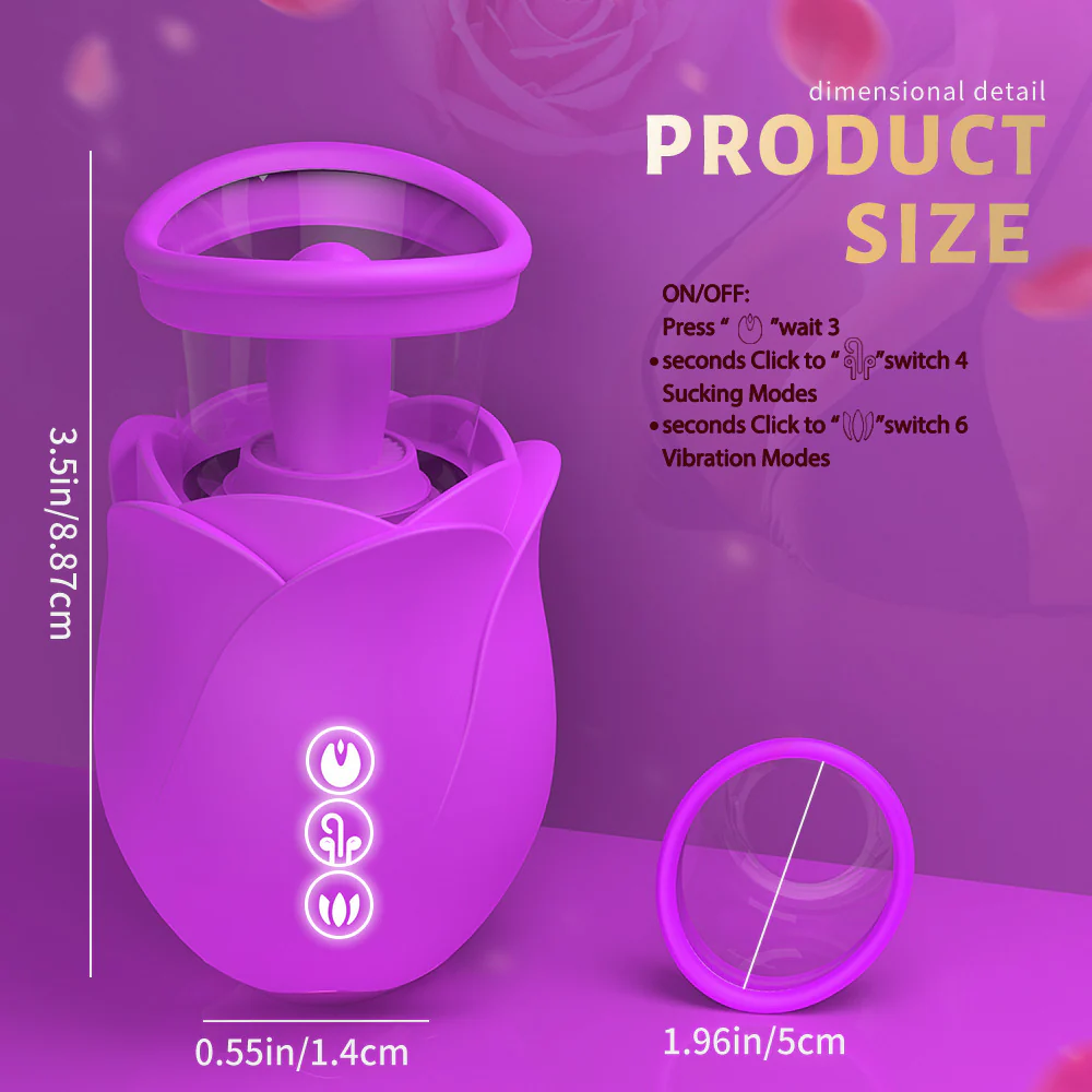 Vortex - Purple Rose Sucking Licking Vibrator With Detachable Cup - Image 6